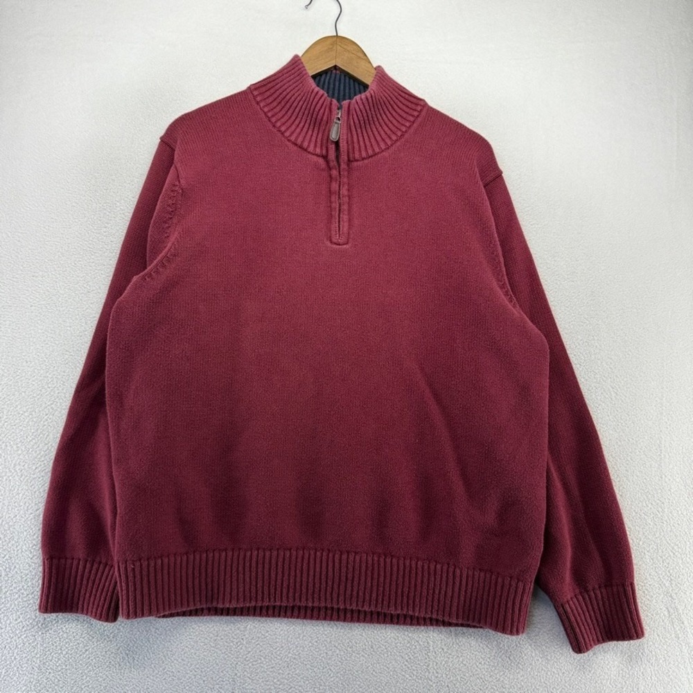 LL Bean Sweater Men's XL Red Burgundy Quarter Zip Knit Waffle Solid mock Neck